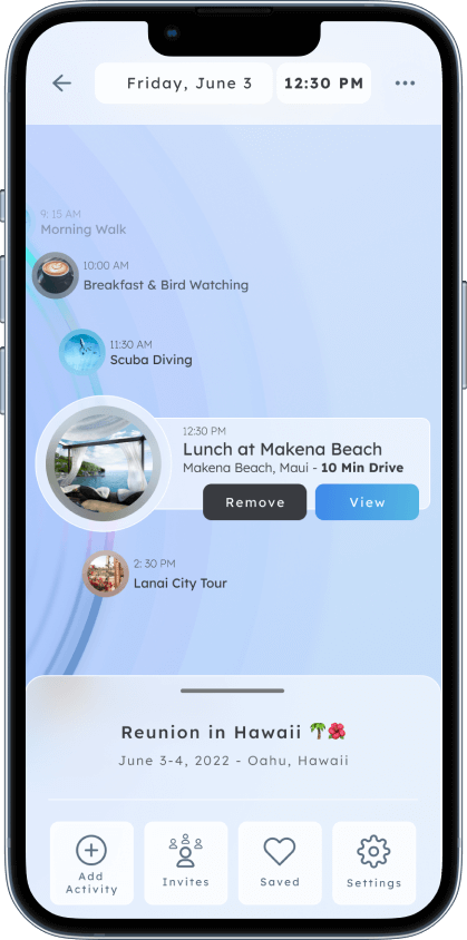 Demo screenshot of timeline feature in the My Day Dream: Experience App